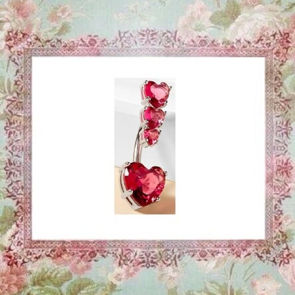 Zircon Crystal 4-Hearts Navel Bar Barbell - 3 Colors - Picture 3 of 7